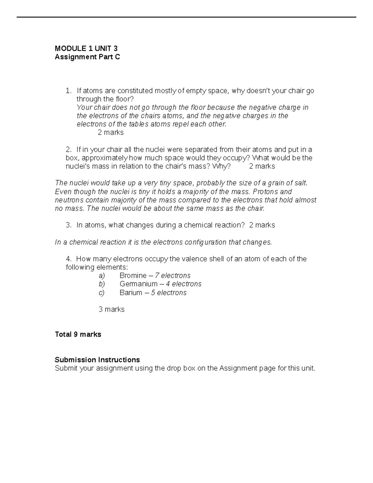 chemistry assignment 3