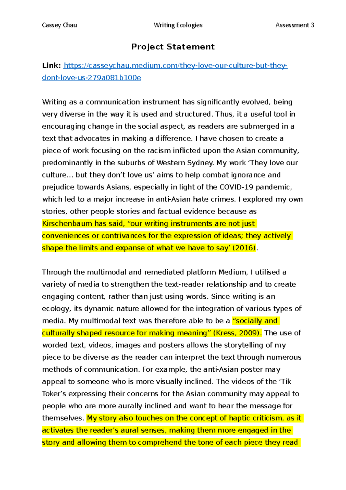Project Statement for Writing Ecologies Final Assessment - Cassey Chau ...