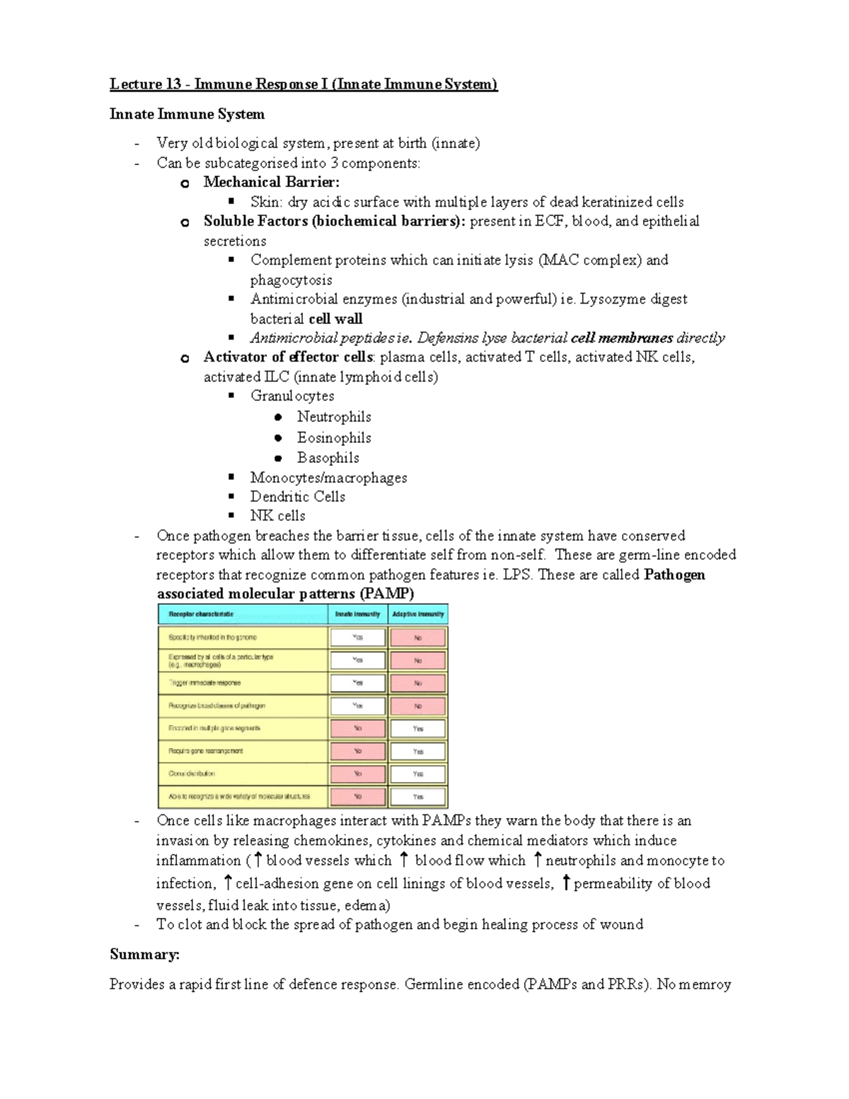 Innate Immune Response - Lecture 13 - Immune Response I (Innate Immune ...