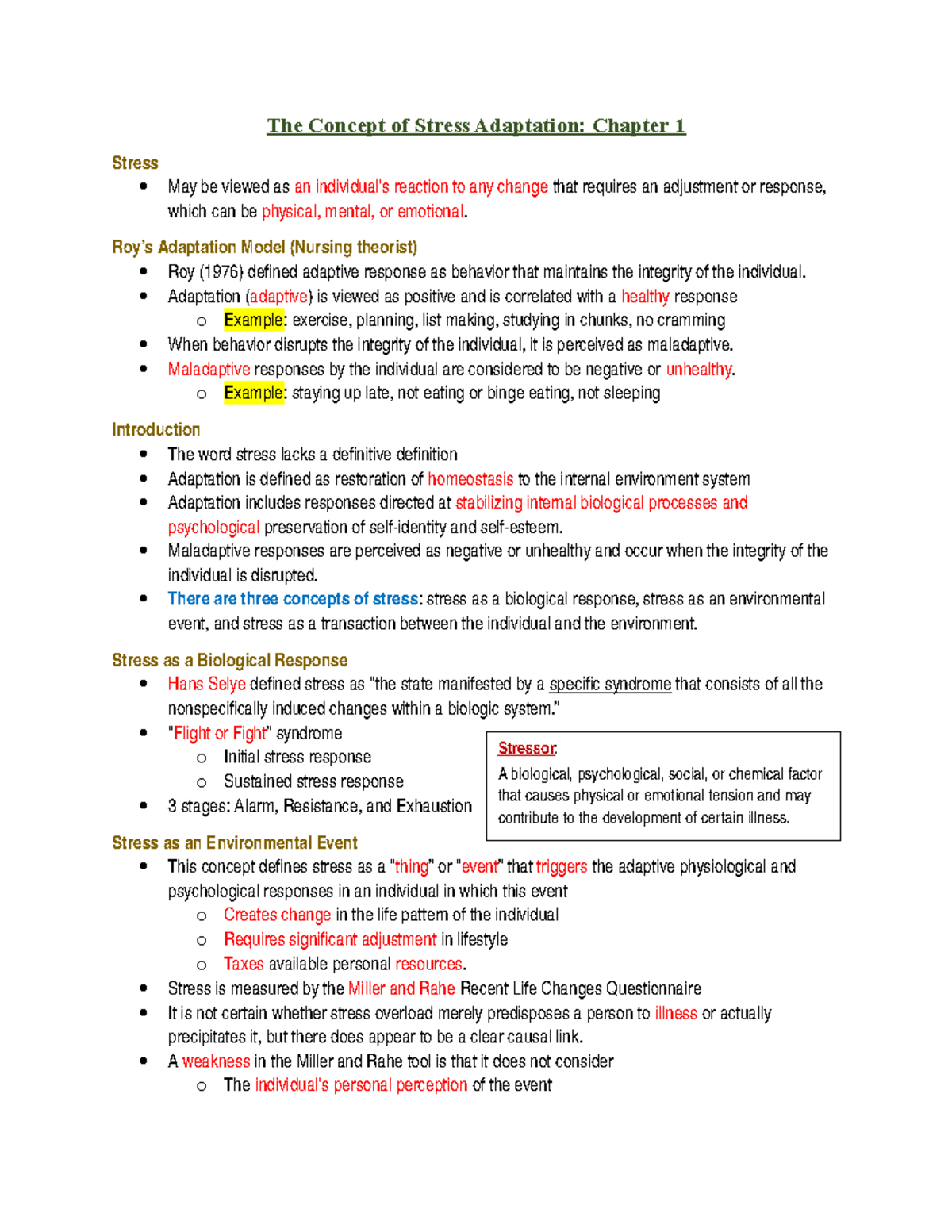 Psychiatric Mental Health Nursing: Exam 1 - The Concept of Stress ...