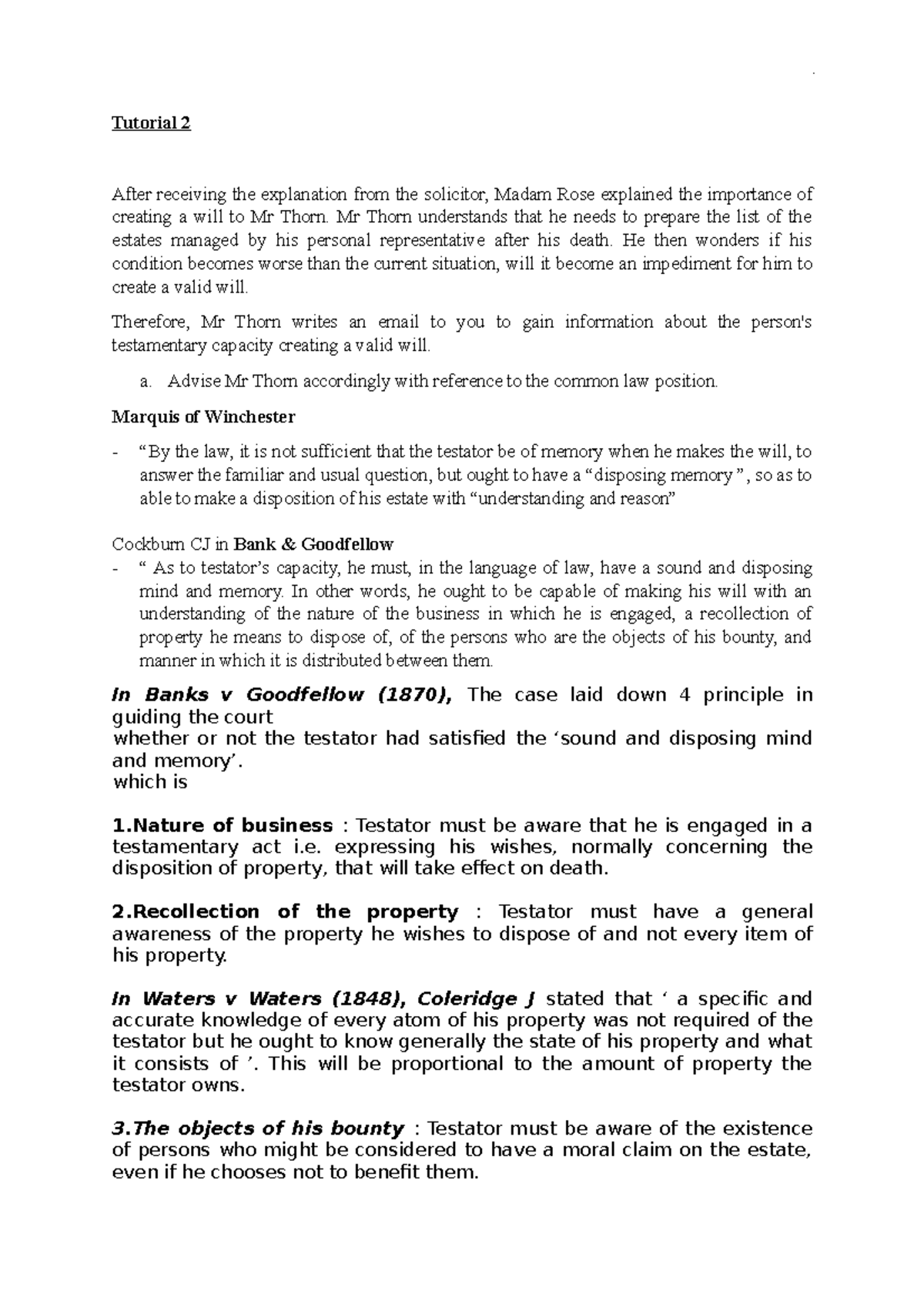 Law Of Succession Tutorial 2 Week 3 - Tutorial 2 After Receiving The ...