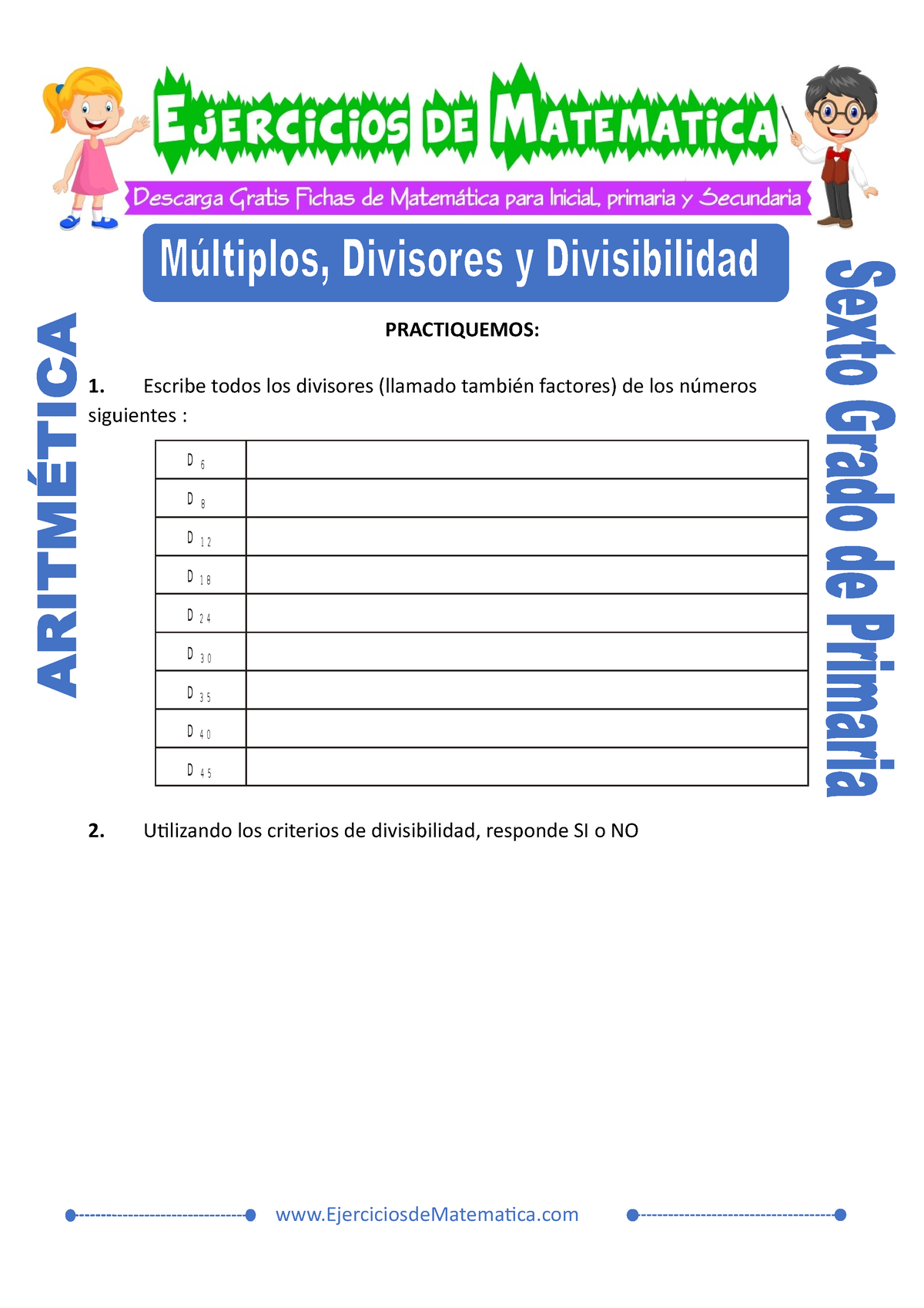 Ejercicios De Multiplos Divisores Y Divisibilidad Para Sexto De Primaria Practiquemos 1 8914