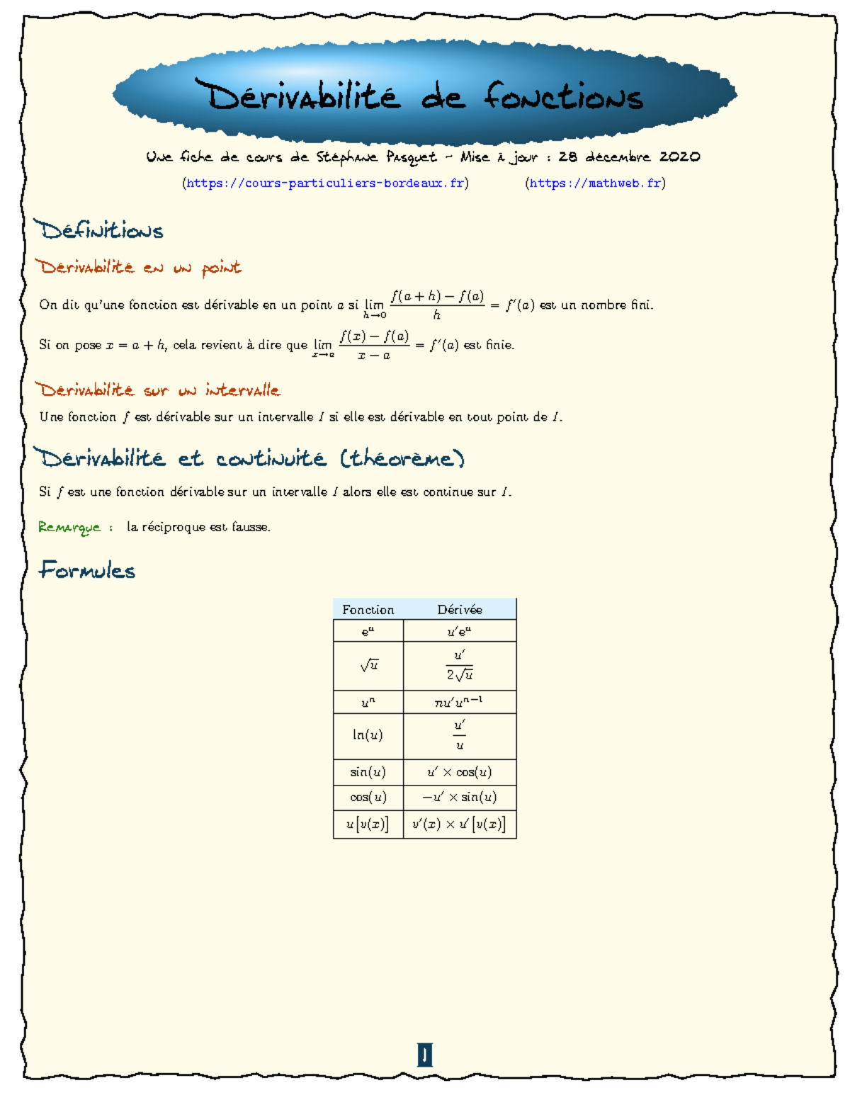 Derivabilite-de-fonctions - Dérivabilité de fonctions Une fiche de ...