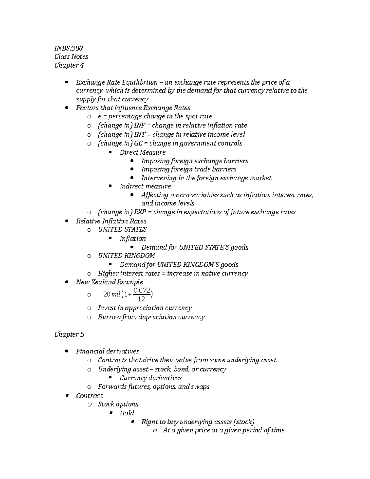 Chapter 4 Notes - INBS: Class Notes Chapter 4 Exchange Rate Equilibrium ...