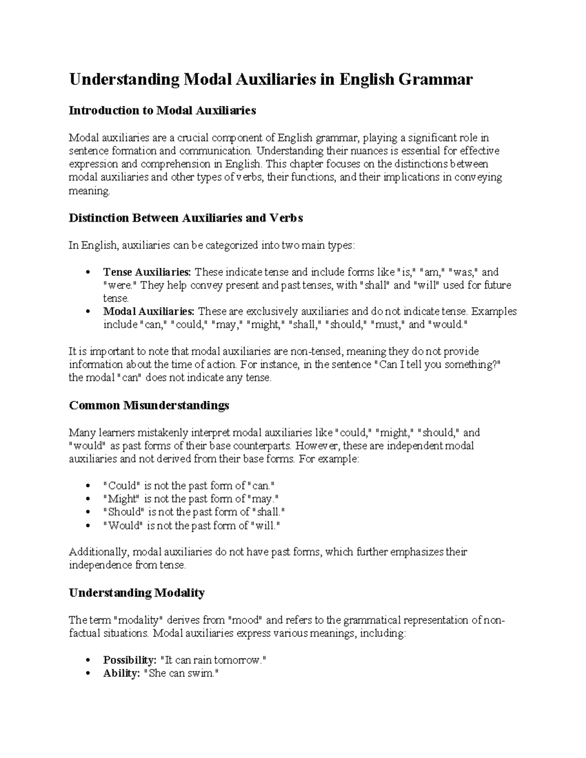 Modal auxilary notes 1 - Understanding Modal Auxiliaries in English ...
