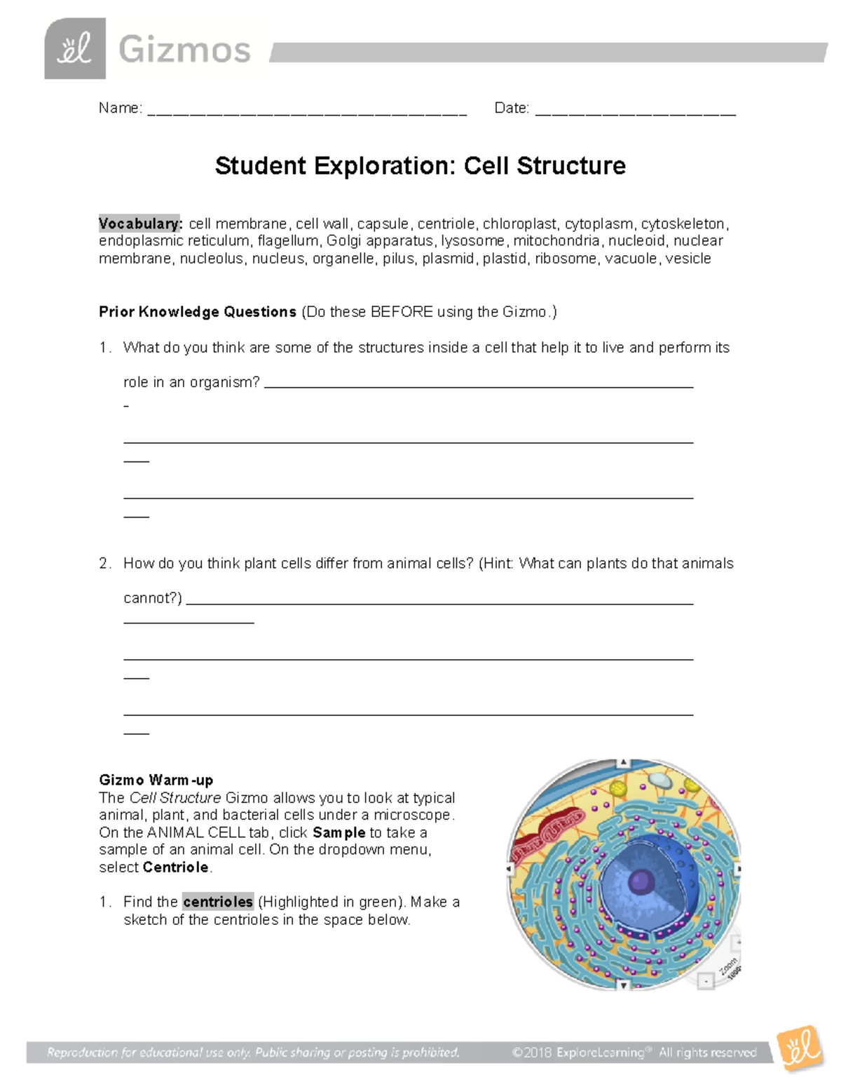 Gizmo - Cell Structure Academic - Name ...