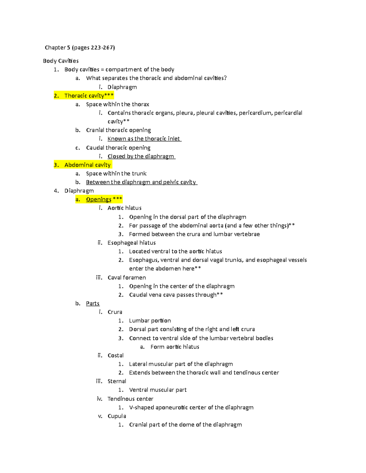 AGR 511 Chapter 5a Handout - Chapter 5 (pages 223-267) Body Cavities 1 ...