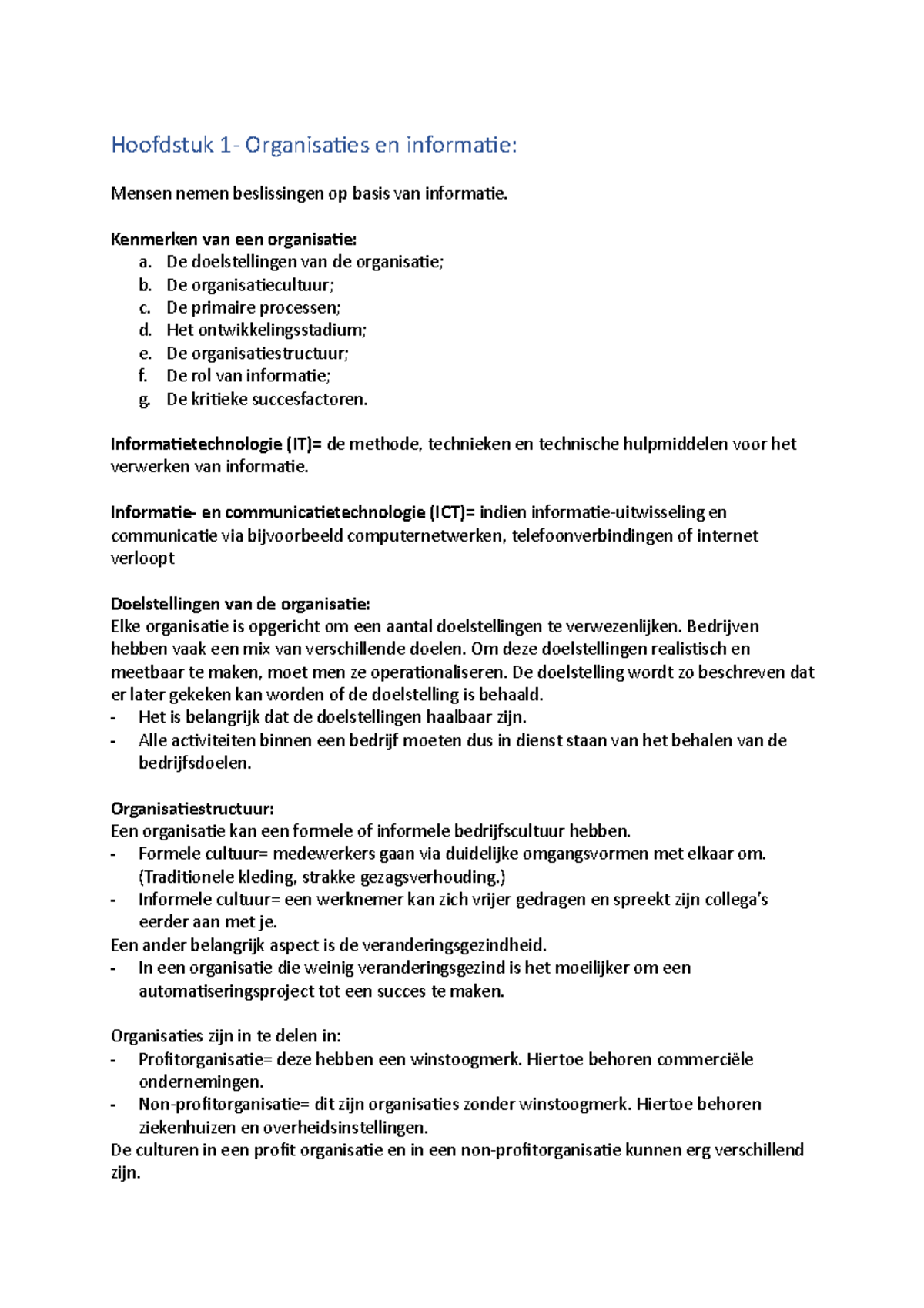 Samenvatting Informatiemanagement - Hoofdstuk 1- Organisaties En ...