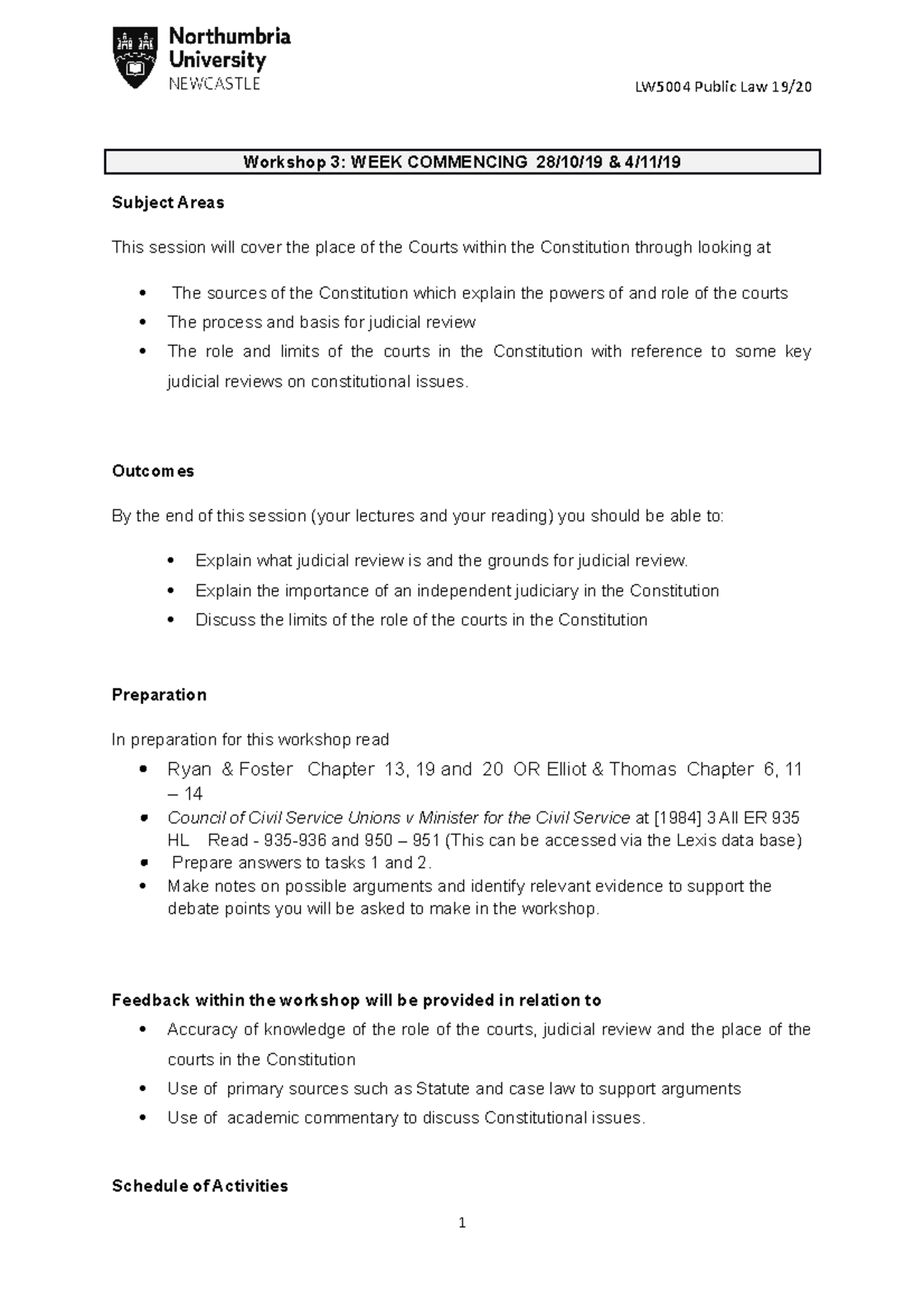 Public law work 3 - answers - Workshop 3: WEEK COMMENCING 28/10/19 & 4 ...