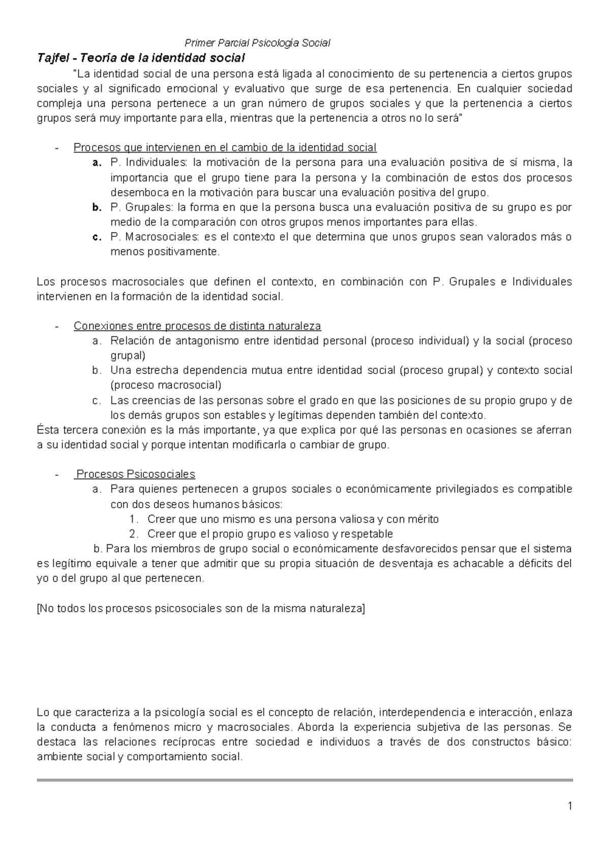 Psic social resumen - Tajfel - Teoría de la identidad social “La ...