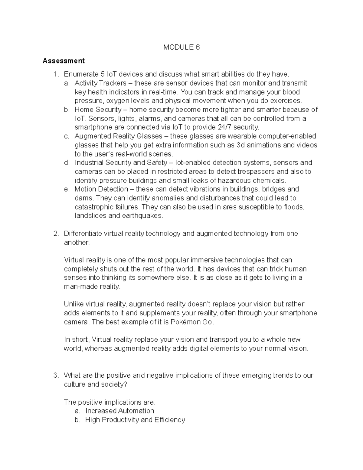 Module 6 - MODULE 6 Assessment Enumerate 5 IoT Devices And Discuss What ...