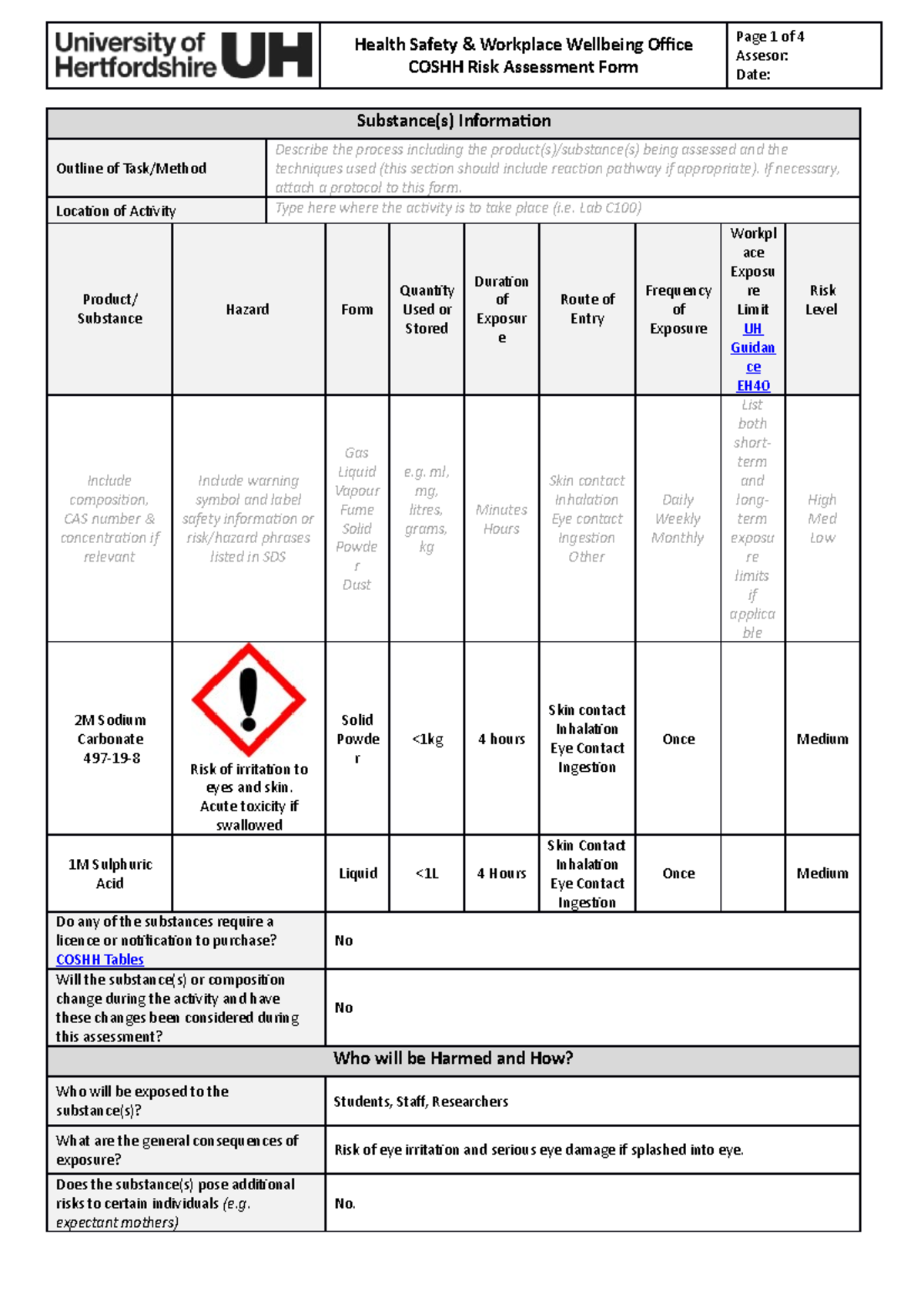 Coshh template 2018 Complete - Health Safety & Workplace Wellbeing ...