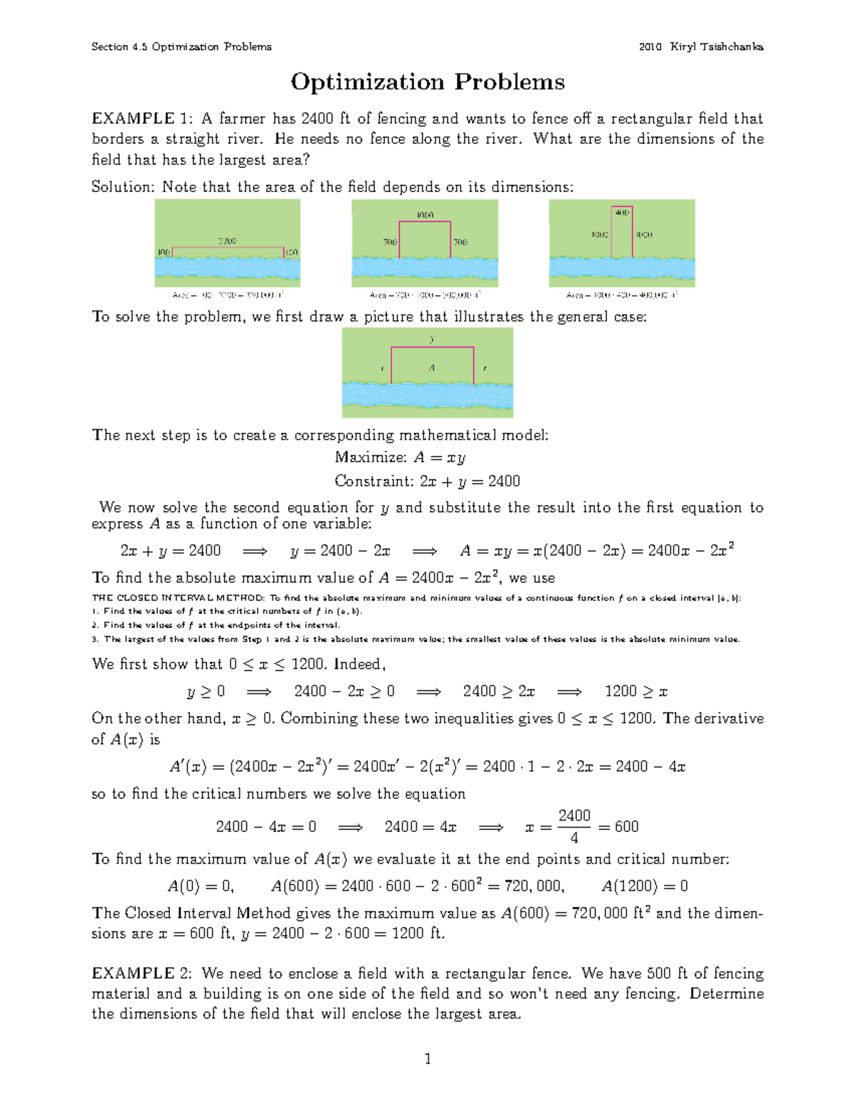 Optimization Problems Optimization Problems EXAMPLE 1 A Farmer Has   Thumb 1200 1553 