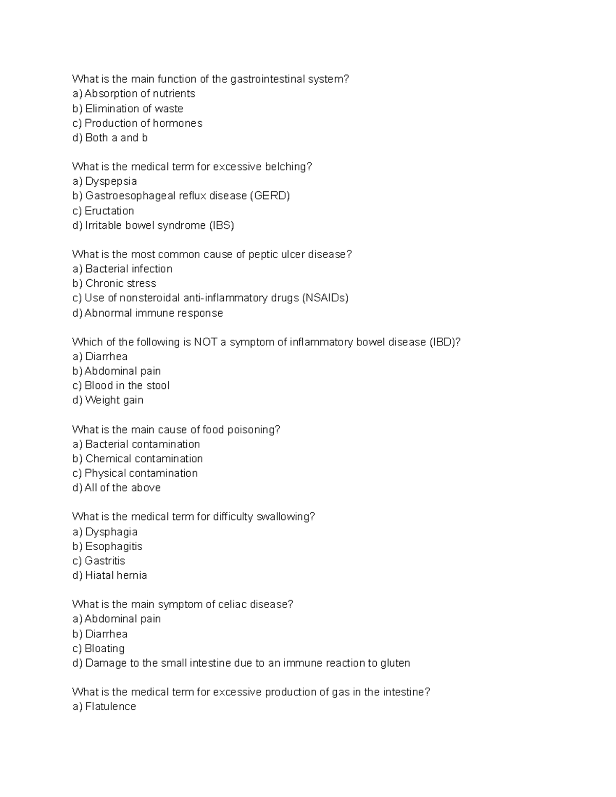 Gastrointestinal disorders quiz What is the main function of the