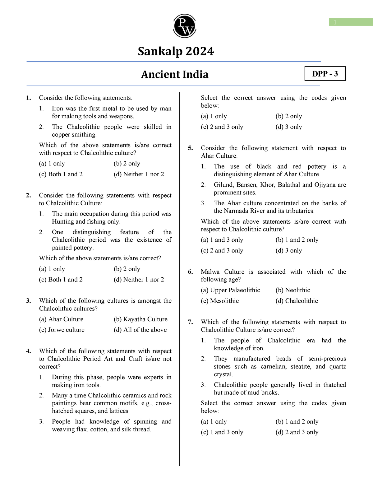 Ancient History DPP 03 (Sankalp (UPSC 2024)) - DPP - 3 Sankalp 2024 ...