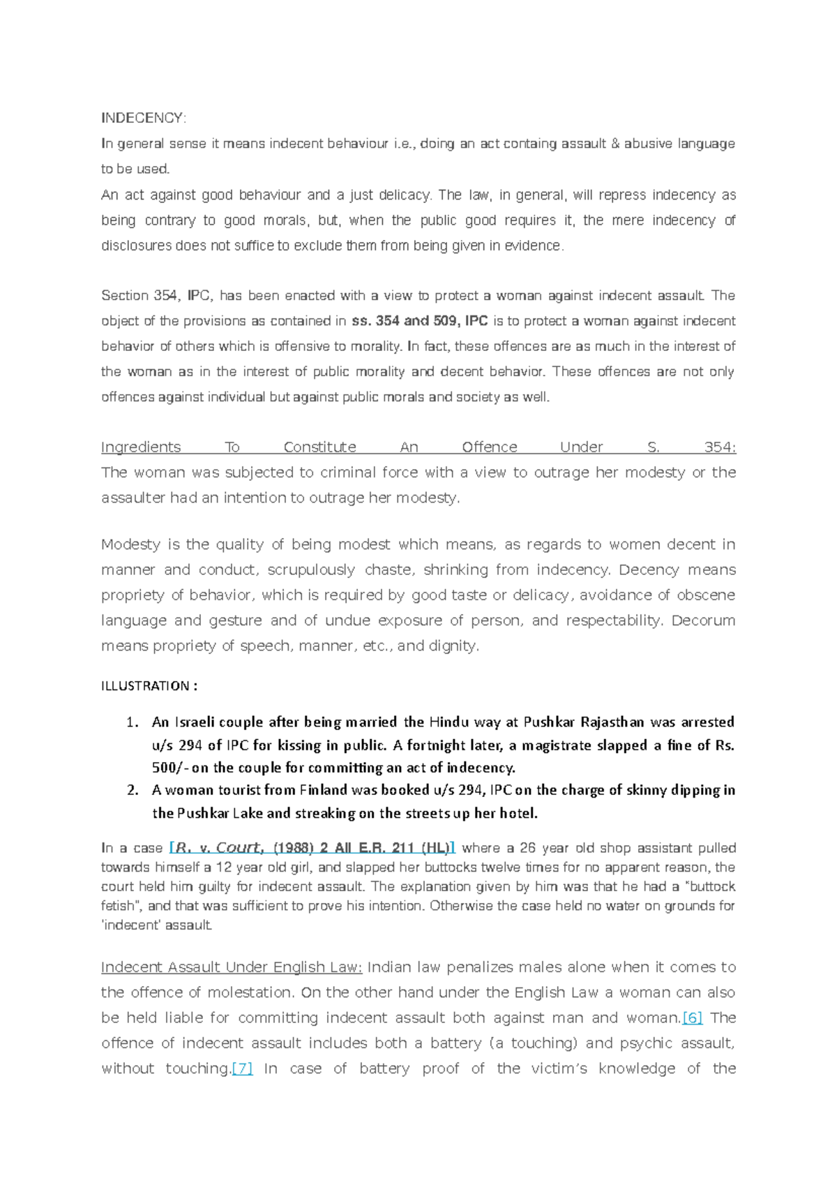indecency criminal law - INDECENCY: In general sense it means indecent ...