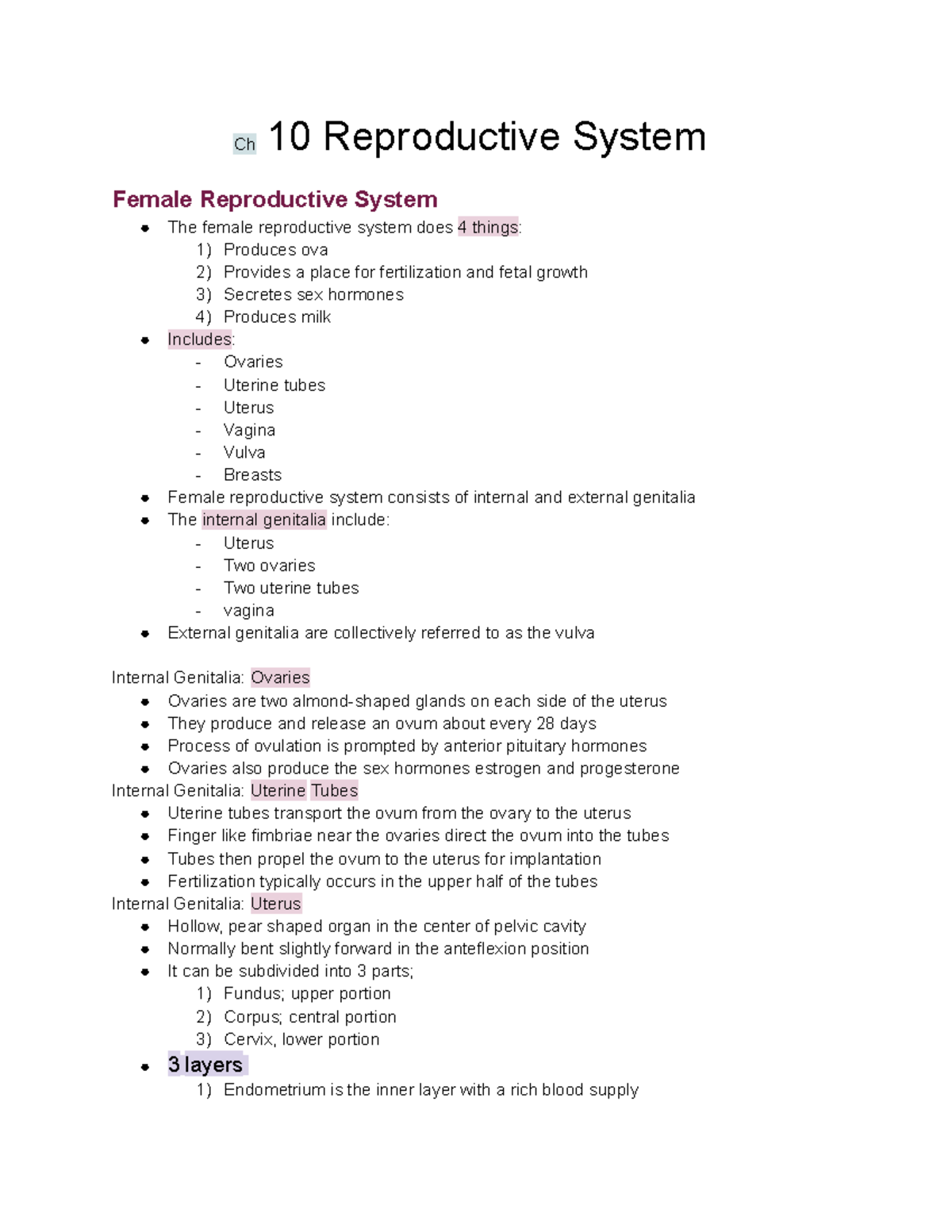 Med Term Ch 10 Reproductive System Ch 10 Reproductive System Female