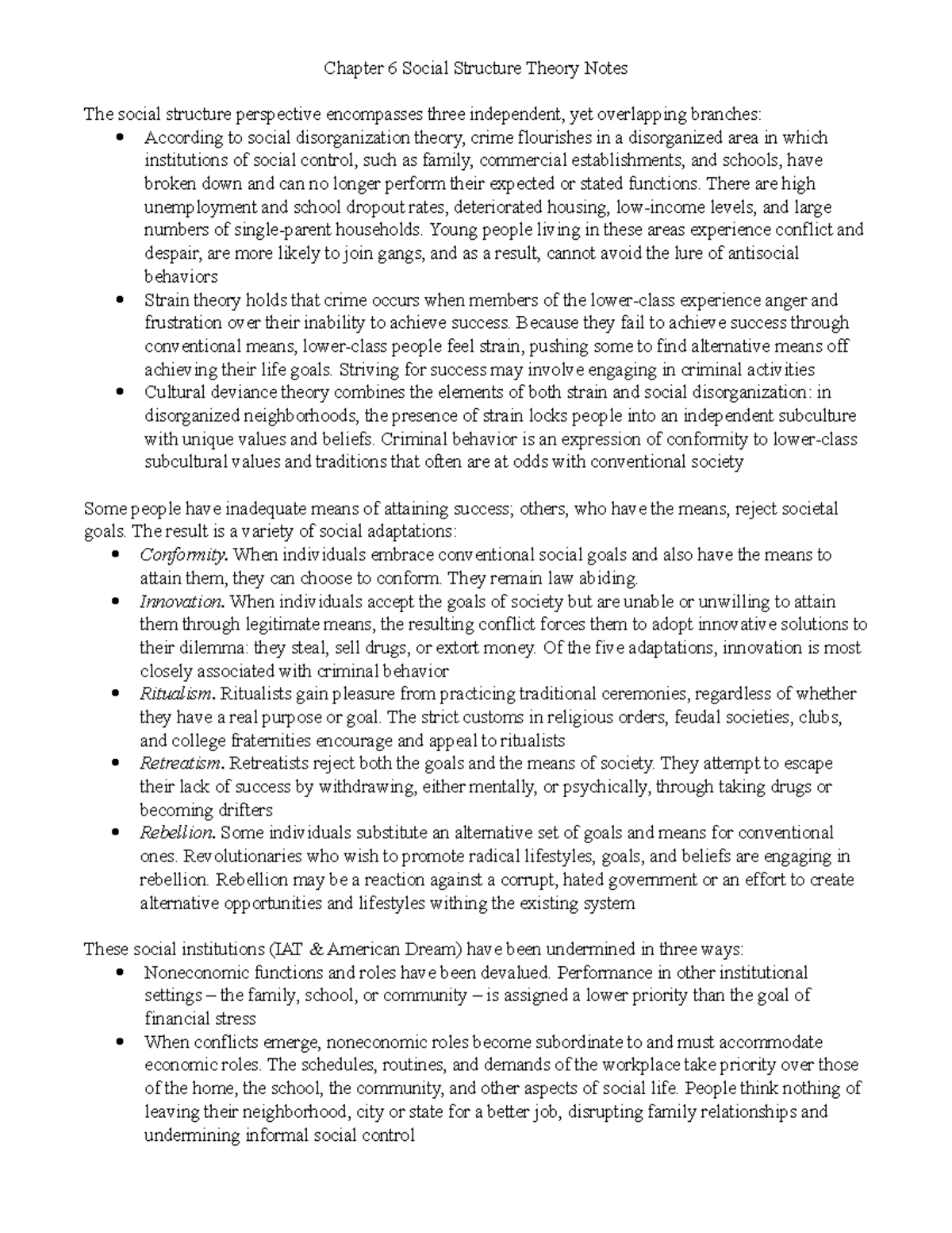 Chapter 6 Social Structure Theory Notes - There are high unemployment ...