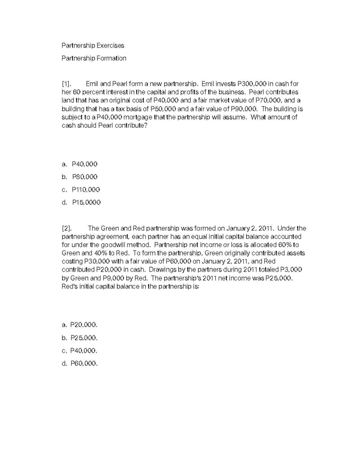 Acctg Partnership Problems with solution - PartnershipExercises ...