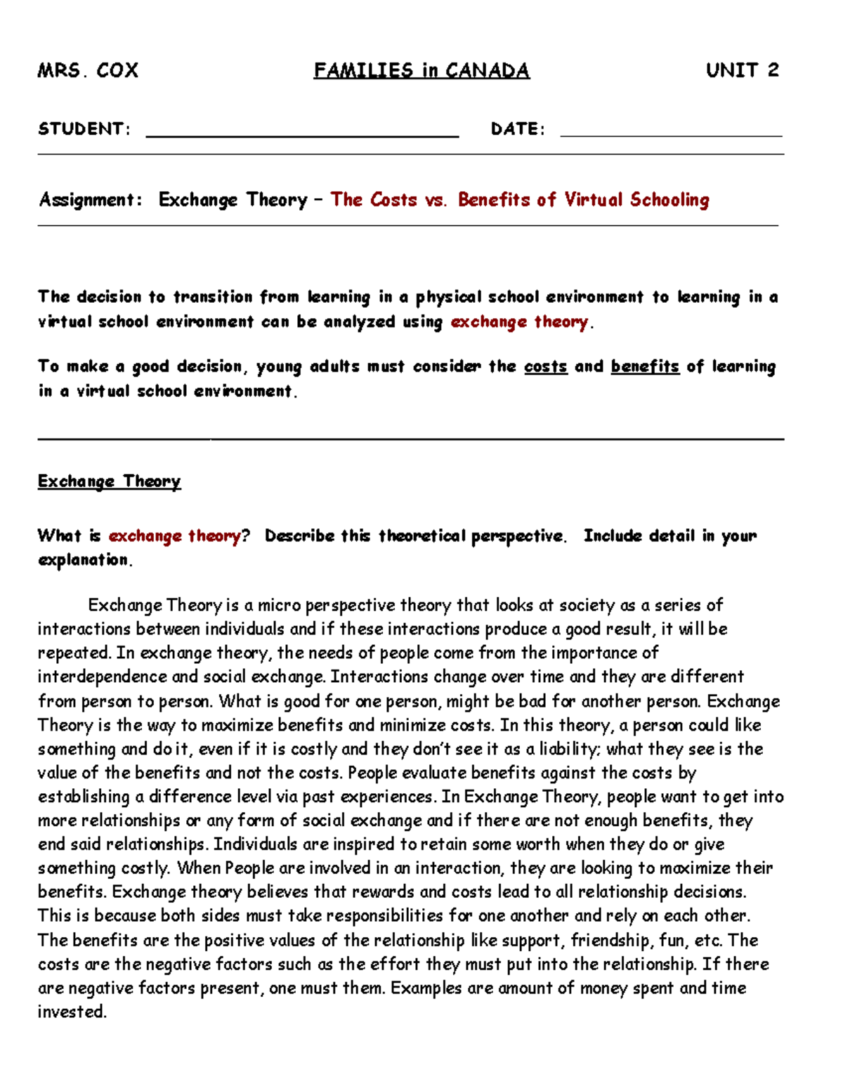 Chapter 3 - Assignment - Exchange Theory - MRS. COX FAMILIES in CANADA ...