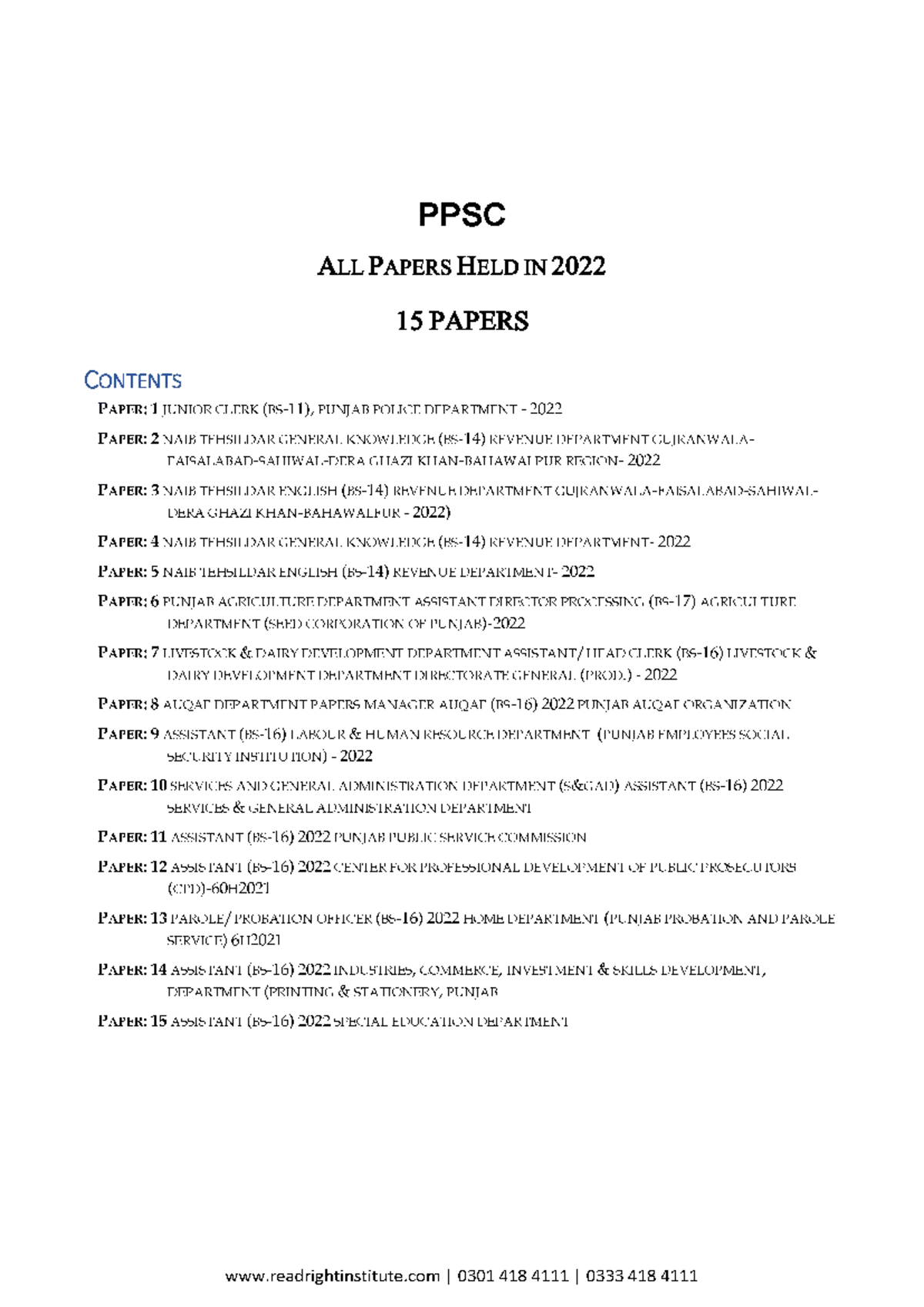 PPSC 14 Paper 2022 - Ggh - PPSC ALL PAPERS HELD IN 2022 15 PAPERS ...