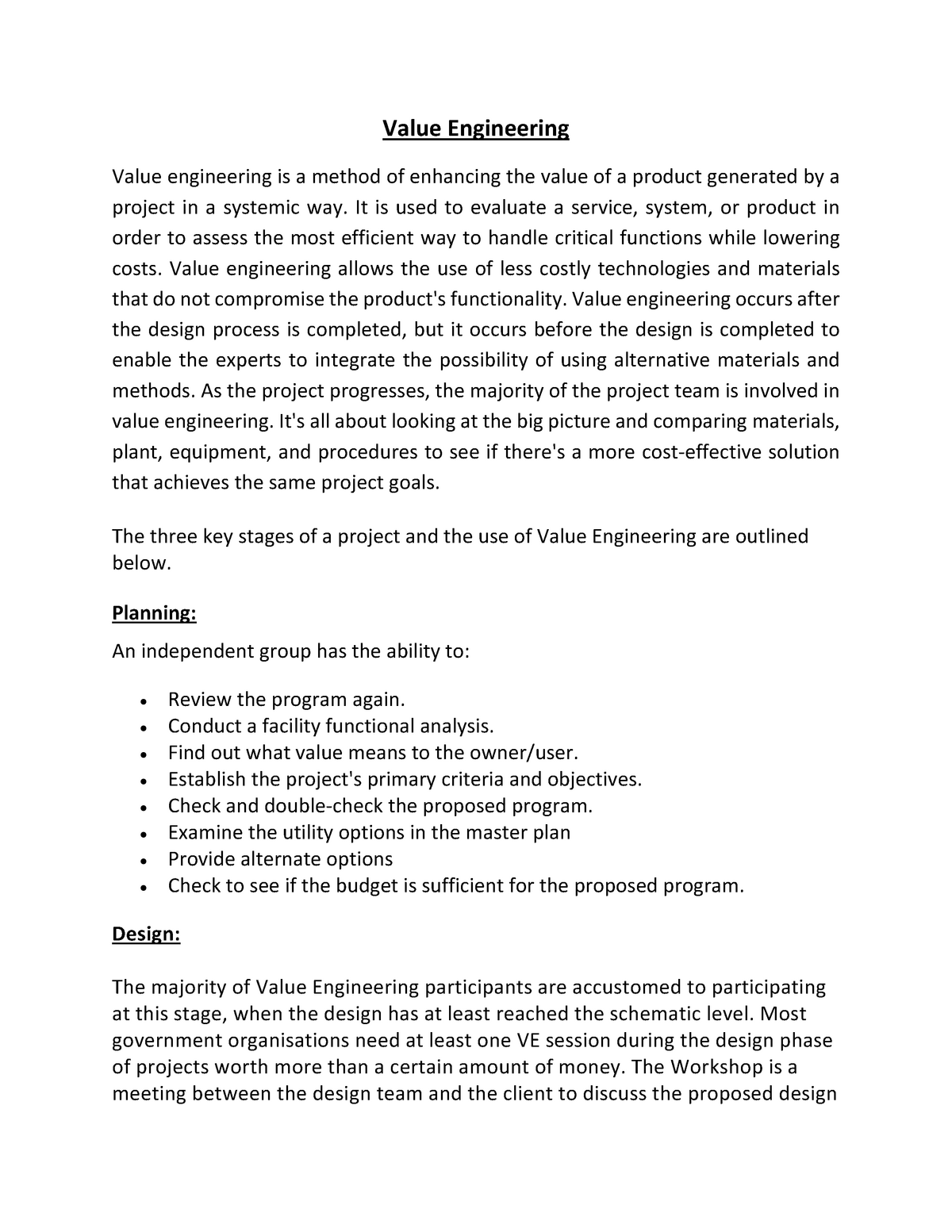 value engineering research paper