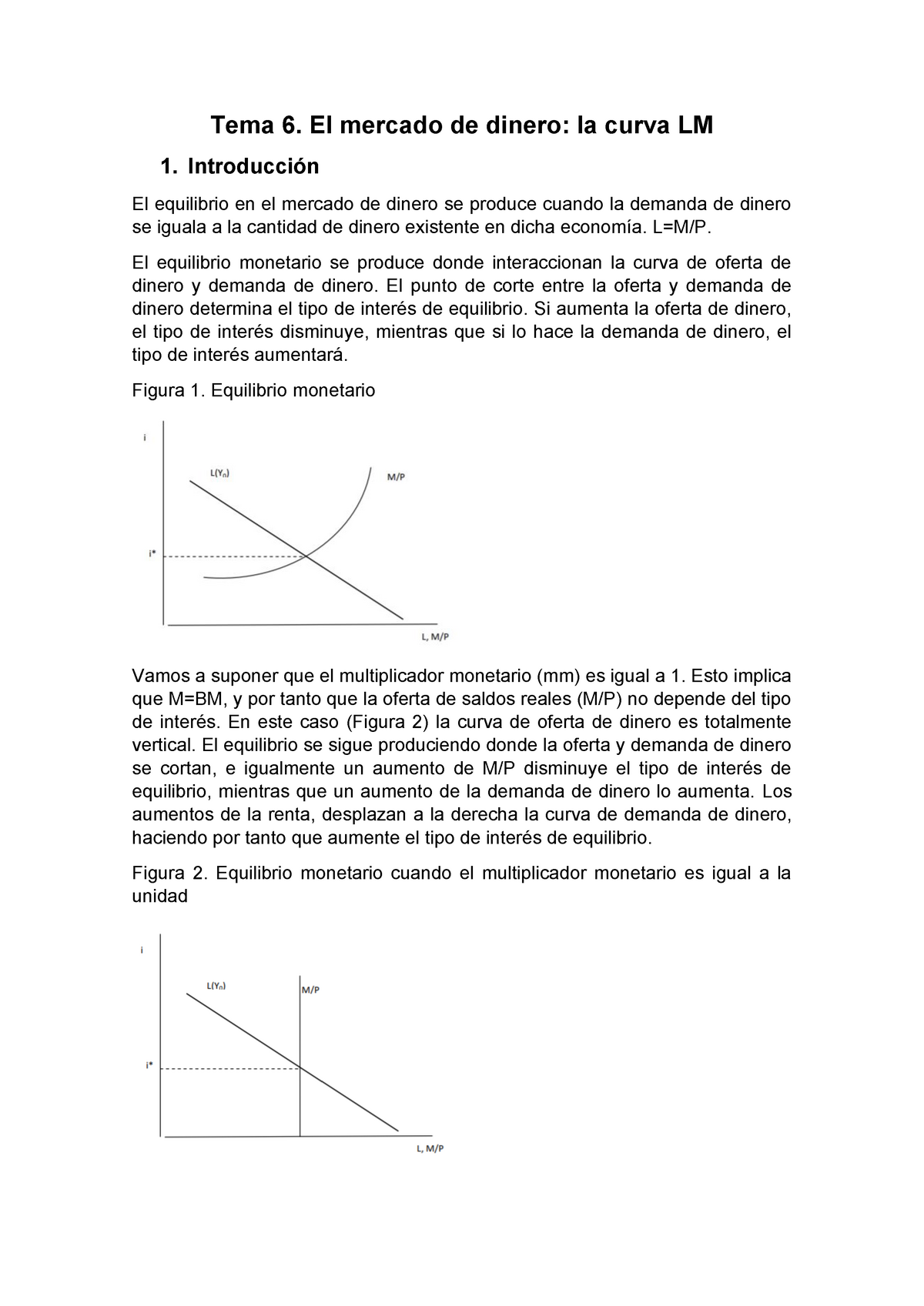 Tema 6. El Mercado De Dinero, La Curva LM - Tema 6. El Mercado De ...