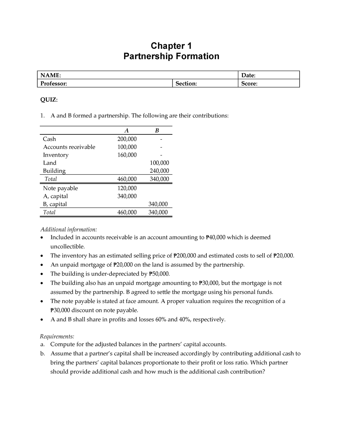 Quiz 1 Partnership Formation Pdf Free - Chapter 1 Partnership Formation ...