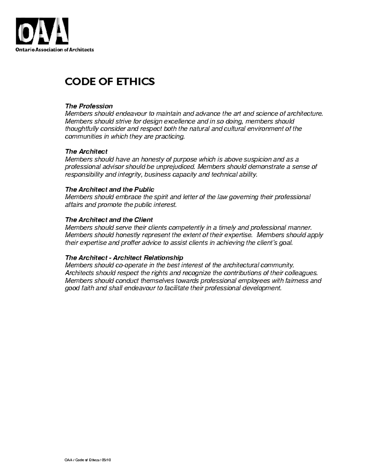 Code of Ethics Arial Version - OAA / Code of Ethics / 05/ CODE OF ...