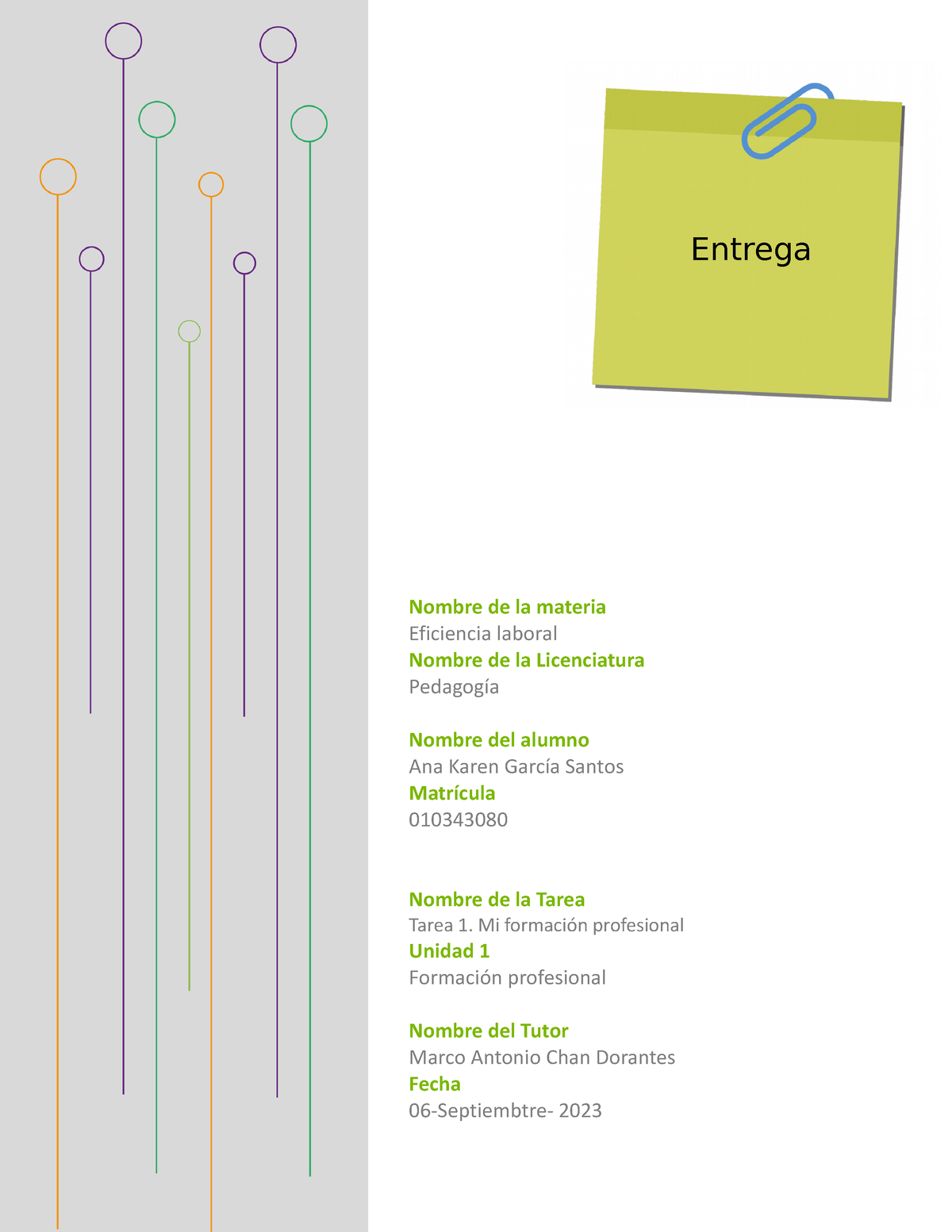 Eficiencia Laboral - Trabajo De Semana 1 - Nombre De La Materia ...