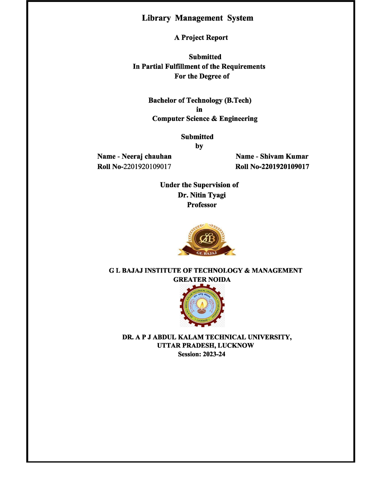 Database Management System Project Report File New - B.tech - Studocu