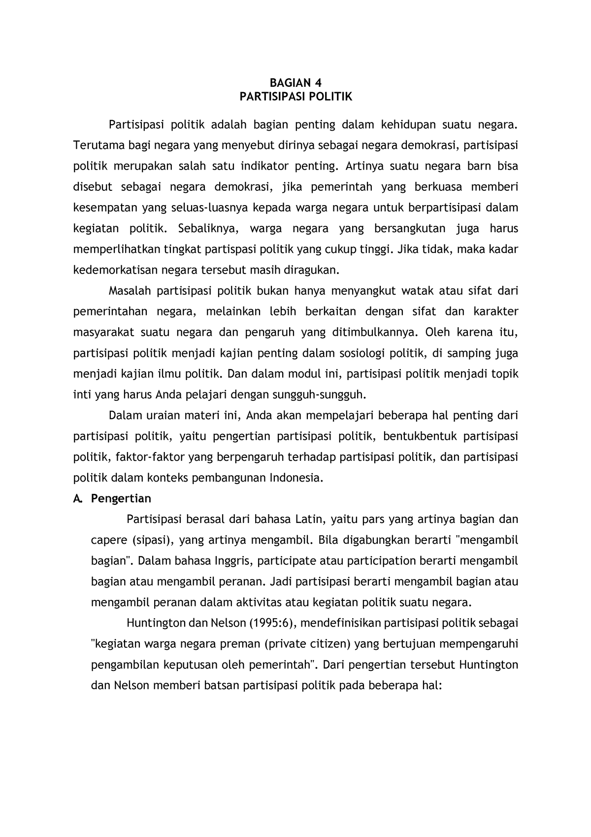 Perubahan Budaya Politik - BAGIAN 4 PARTISIPASI POLITIK Partisipasi ...