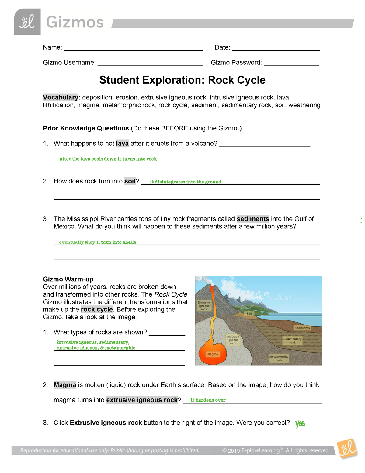 Rock Cycle Gizmo - High School Level - 2019 Name ...