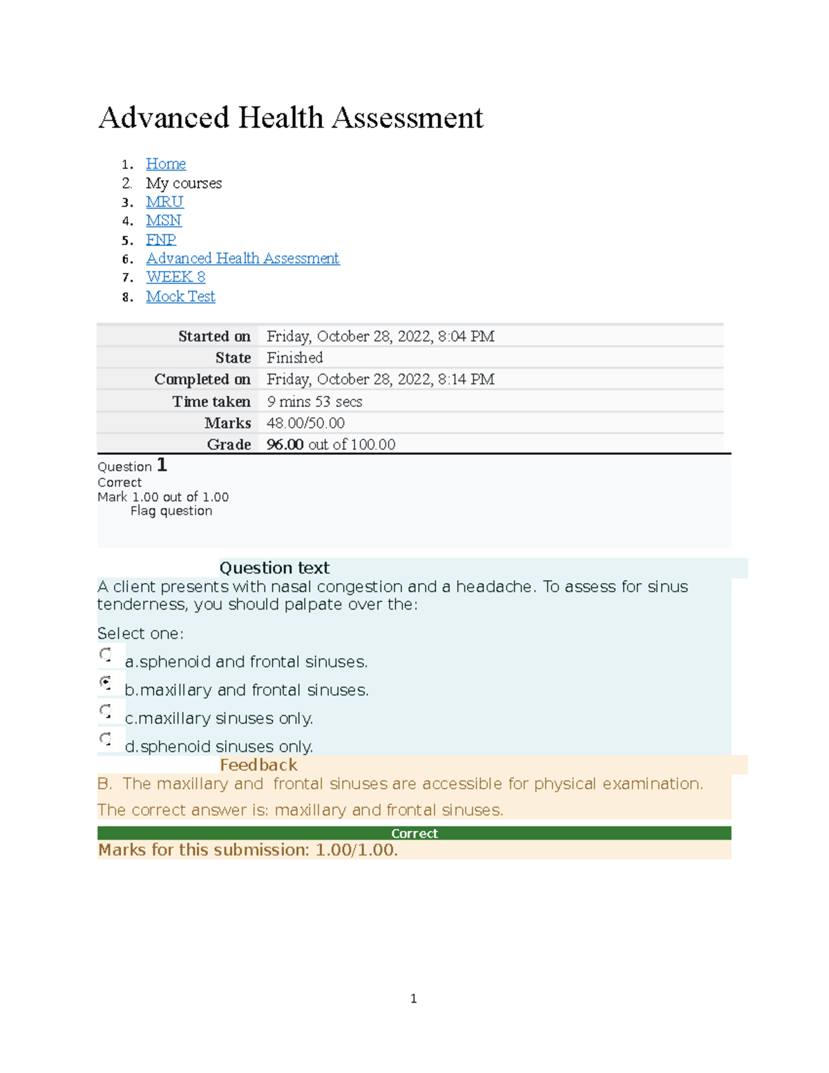 advanced health assessment week 6 assignment