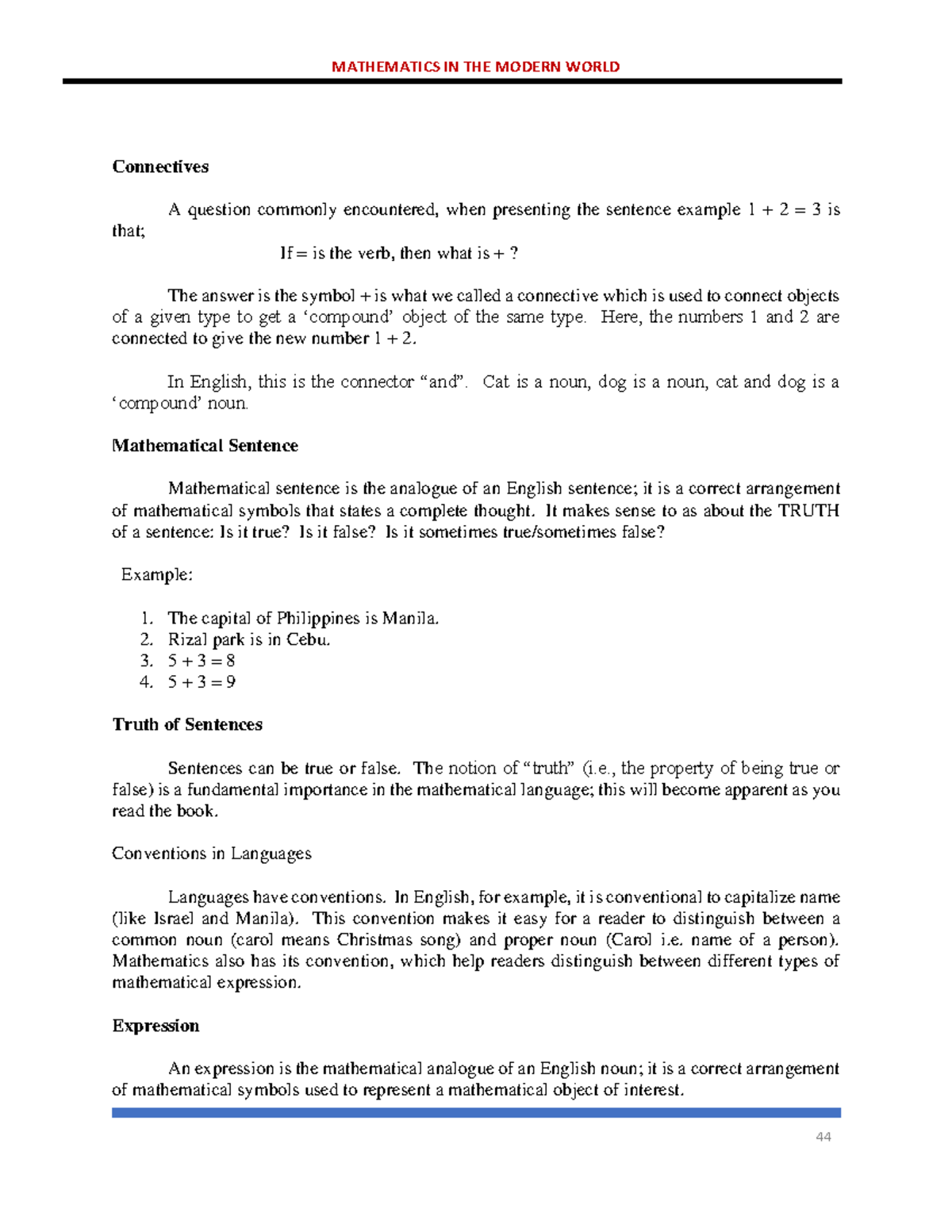 MMW 9 - MMW 9 notes - Connectives A question commonly encountered, when ...
