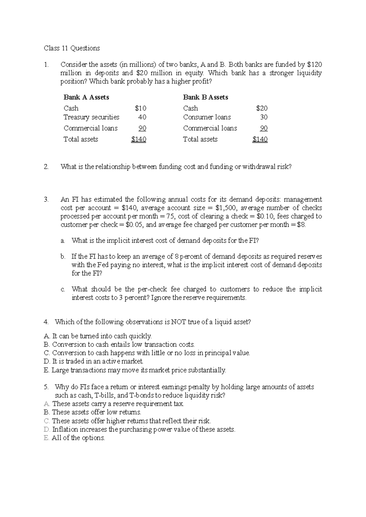 BUS 442 Class 11 Lecture 11 Sample questions Class 11 Questions