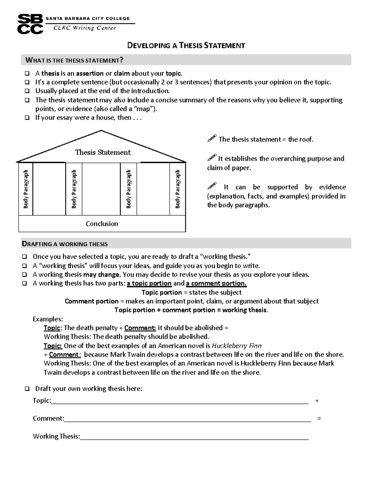 thesis statement handout