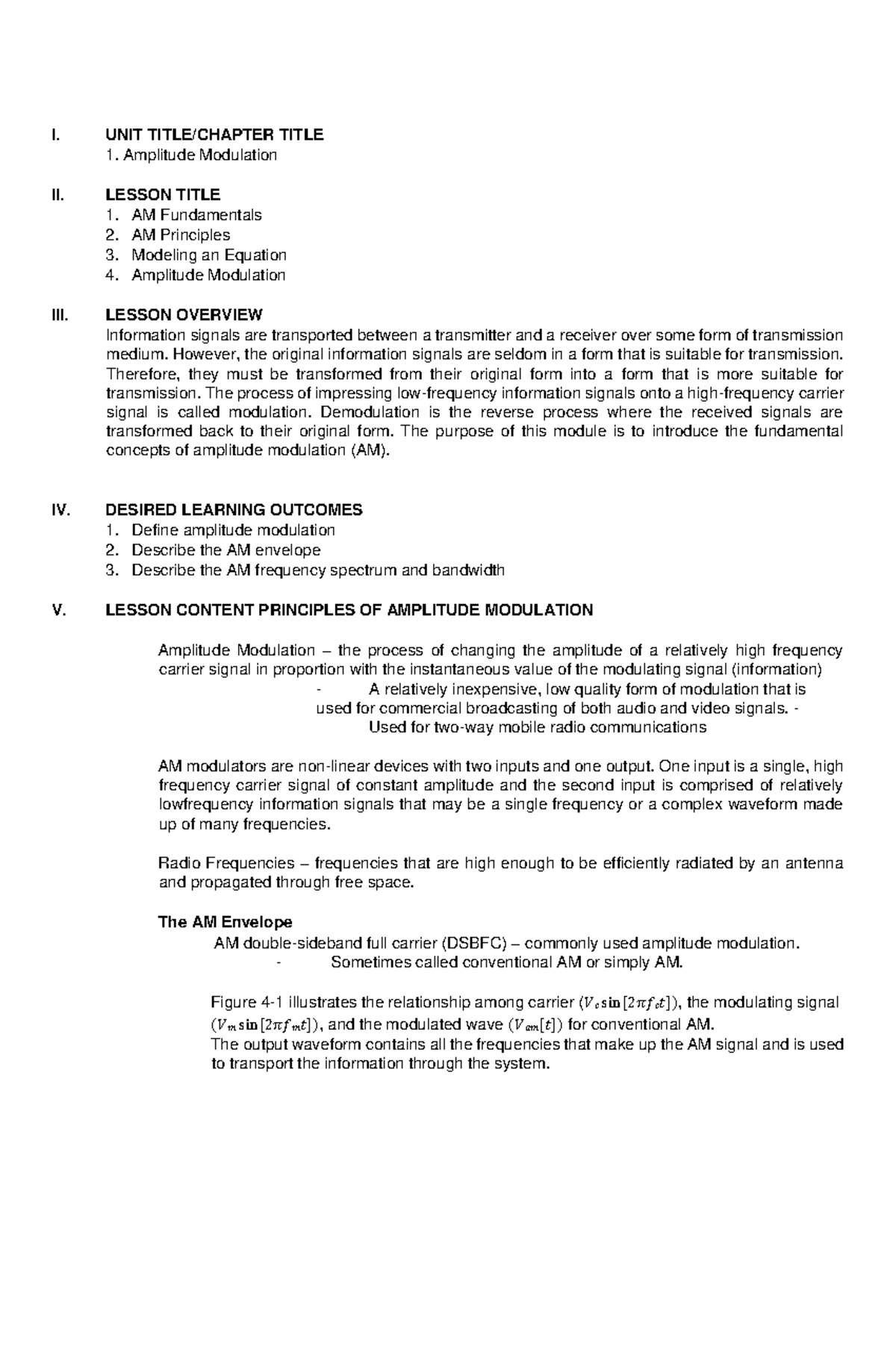 Principles of Communication - Lesson 3 - I. UNIT TITLE/CHAPTER TITLE ...