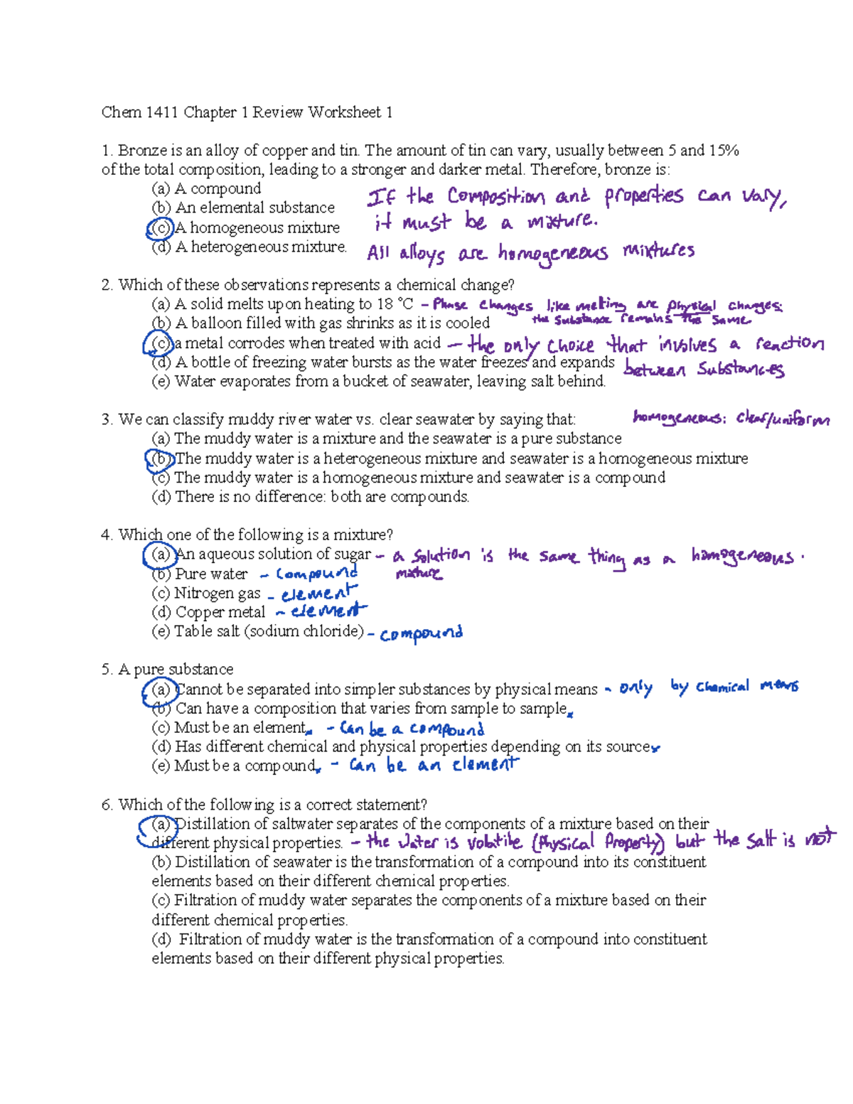 Ch 1 Review Worksheet 1 - Key - Chem 1411 Chapter 1 Review Worksheet 1 ...