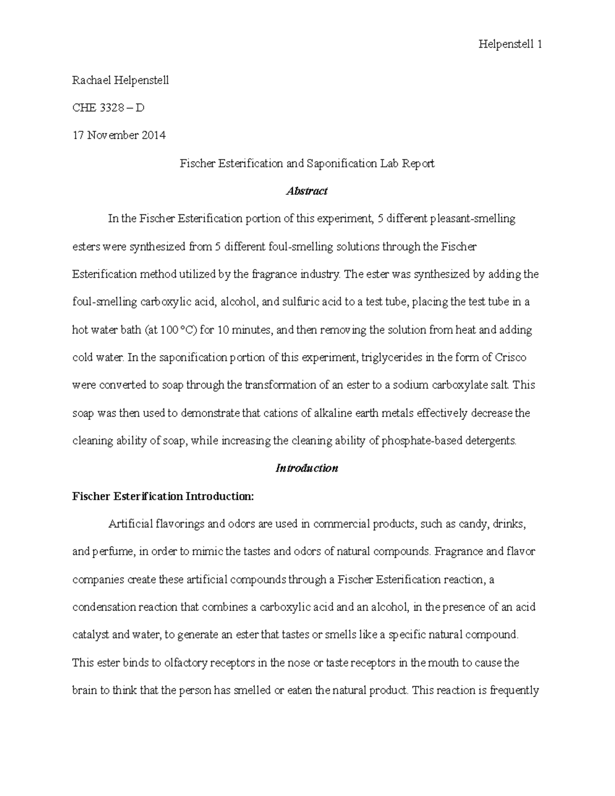 discussion of esterification experiment