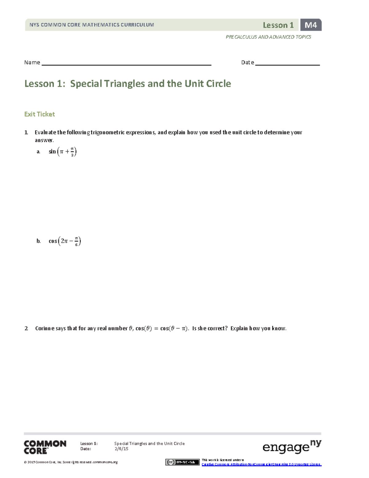 Precalculus m4 copy ready materials - NYS COMMON CORE MATHEMATICS ...