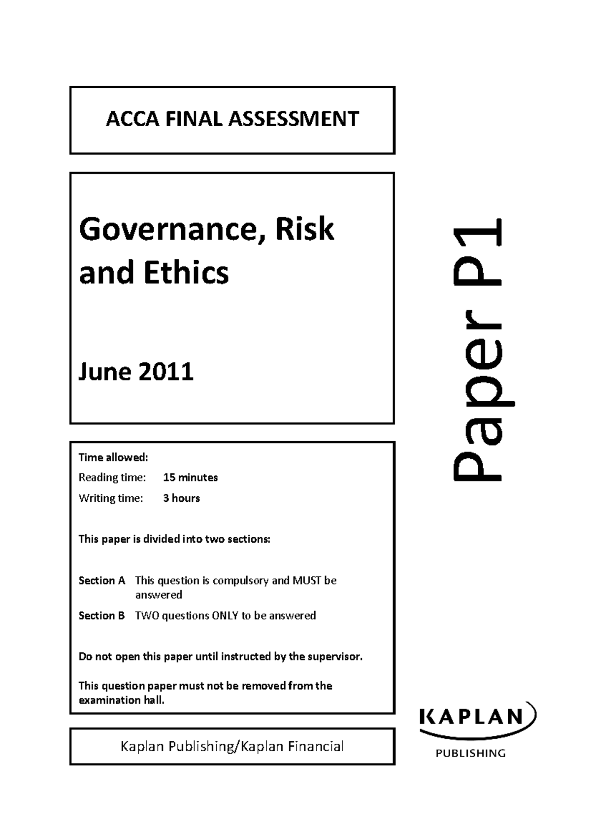 ACCA P1 Final Assessment Questions J11 - Paper P ACCA FINAL ASSESSMENT ...