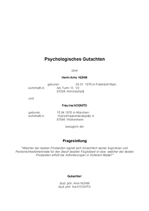 Psychologisches Gutachten Diagnostik Testheorie Und Testentwicklung Studocu