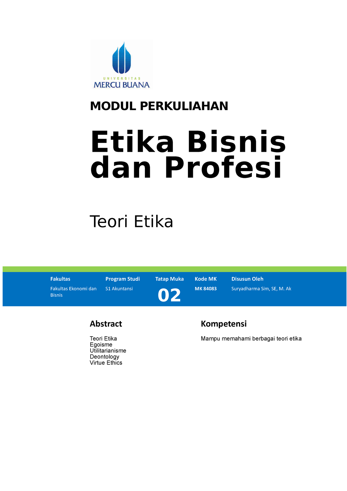 Modul Etika Bisnis TM2 - Teori Etika - MODUL PERKULIAHAN Etika Bisnis ...