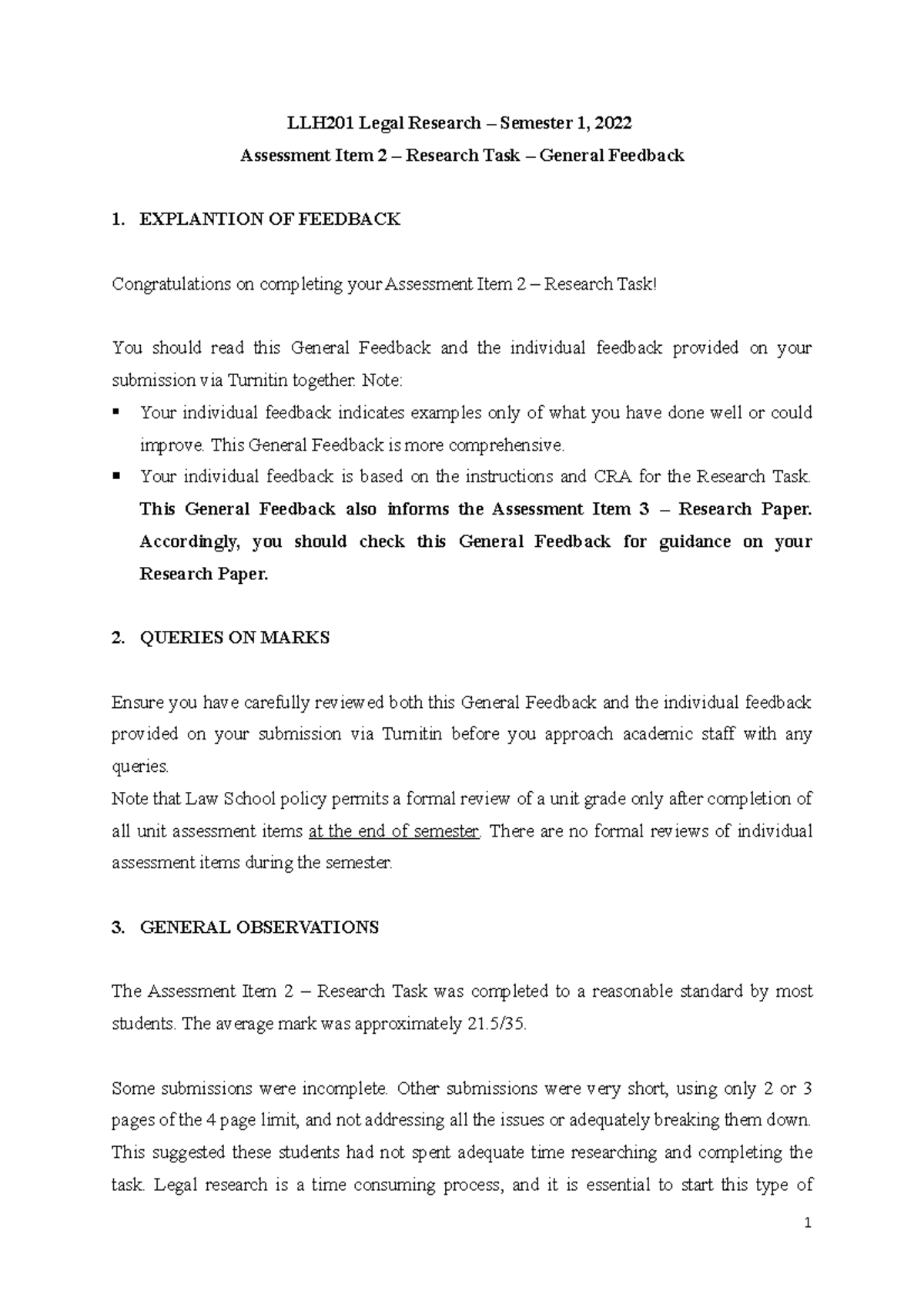 5 LLH201 Semester 1 2022 - Assessment ITEM 2 - Research TASK - General ...