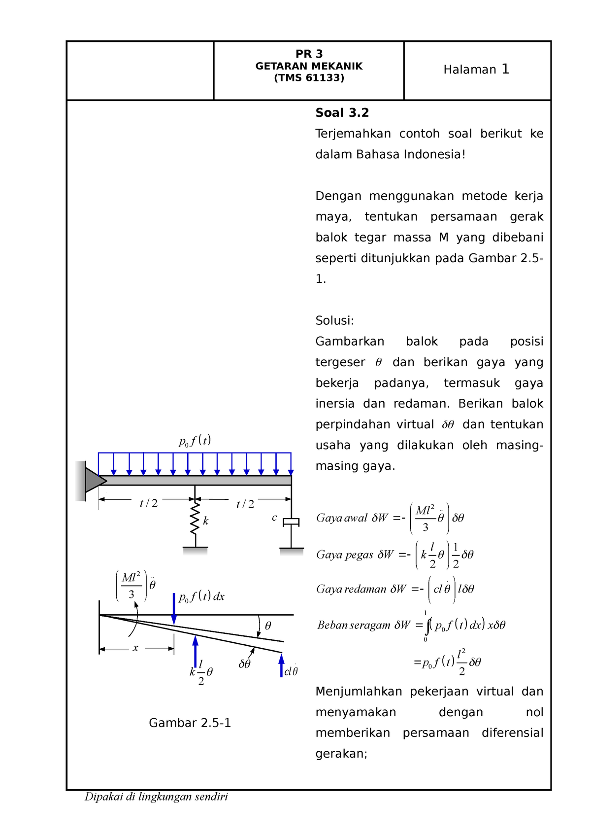 2022 61133 Contoh SOAL 2.5-1 Theory Of Vibration With Application ...