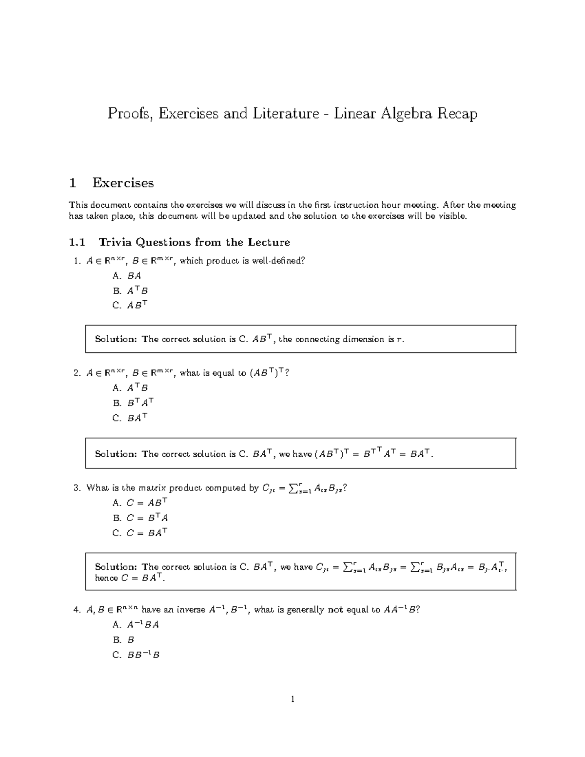 PELi01 Linear Algebra Solutions - Proofs, Exercises And Literature ...