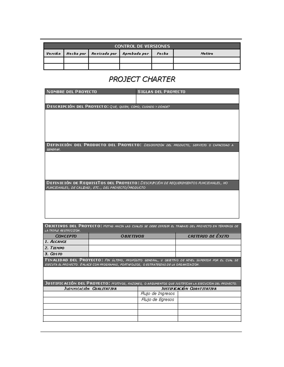 Plantilla de project charter - CONTROL DE VERSIONES Versión Hecha por ...