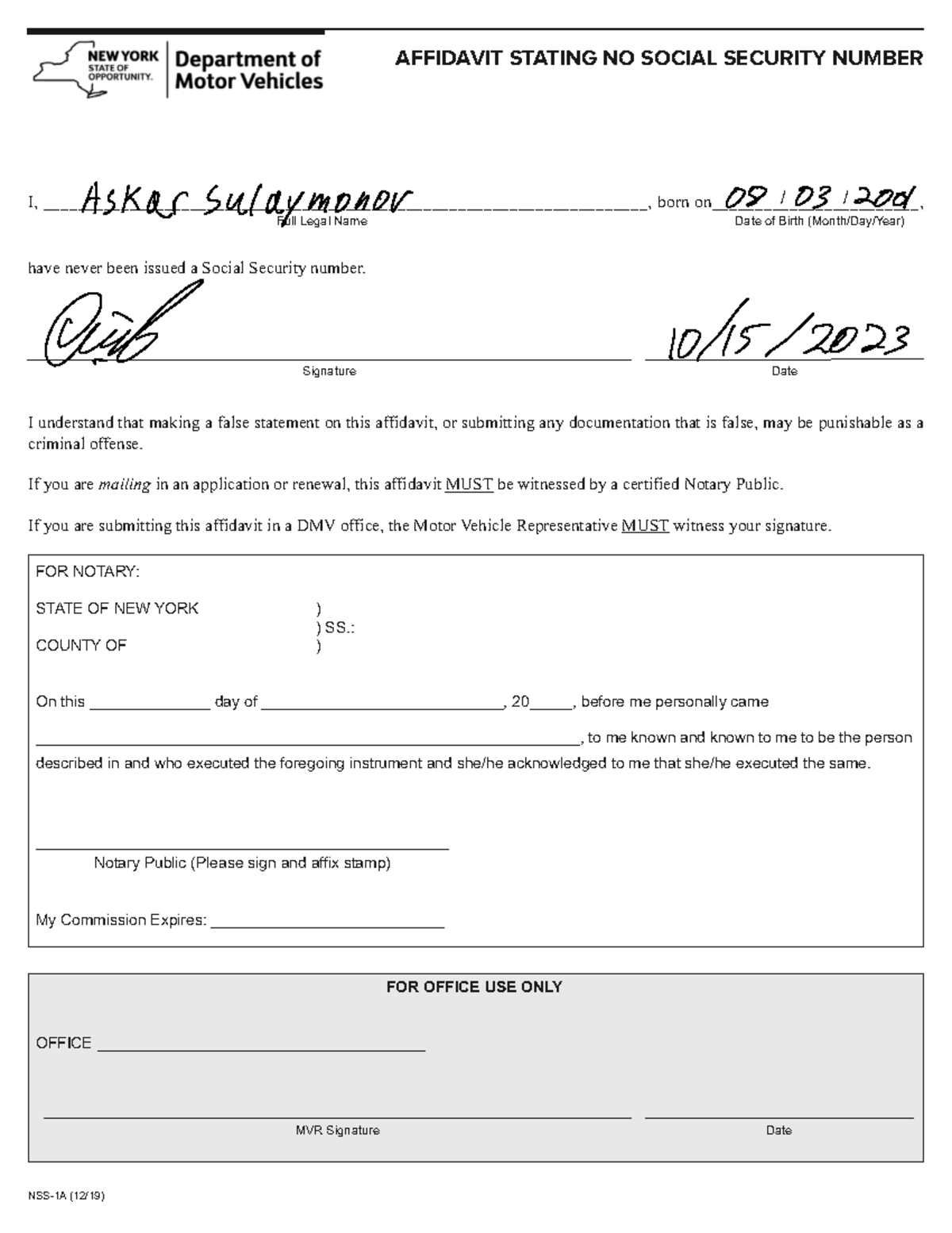 Askar - Na I don’t know - FOR NOTARY: STATE OF NEW YORK ) ) SS.: COUNTY ...