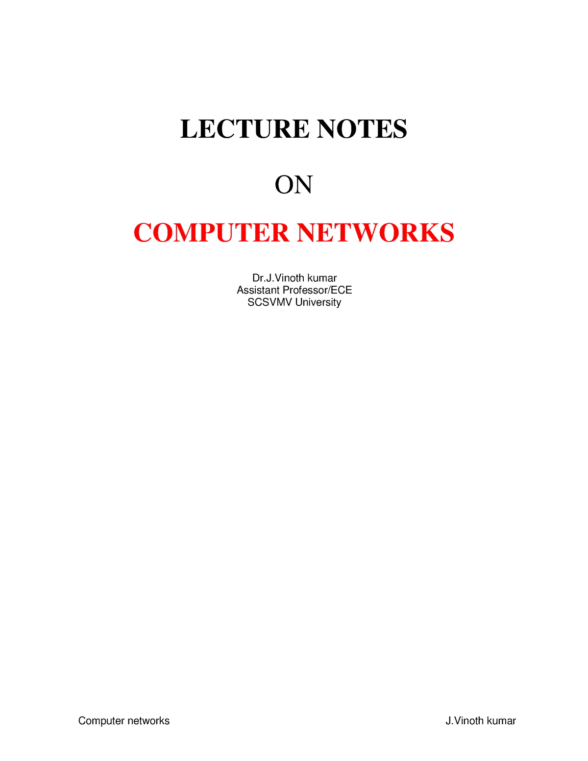 Vinodkumar Computer Networks - LECTURE NOTES ON COMPUTER NETWORKS Dr.J ...